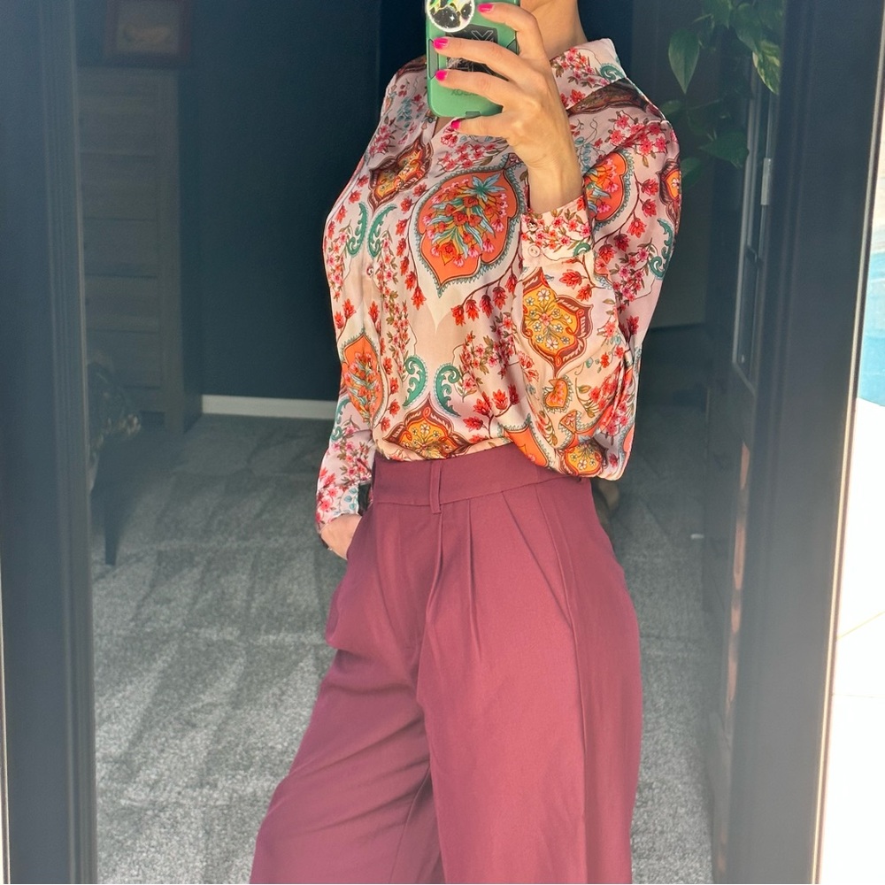 Dress Forum Boho Paisley Colorful Button Down Office or Casual Blouse